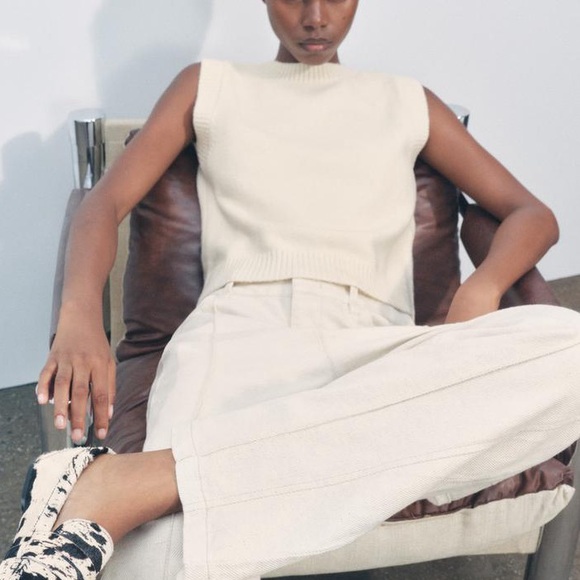 Zara PLAIN KNIT SWEATER VEST NWT size L - Picture 4 of 4